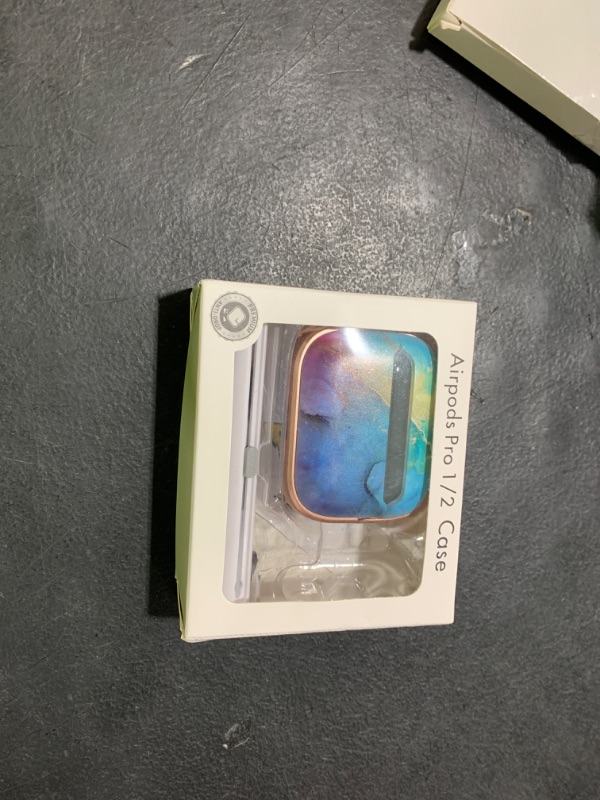 Photo 1 of ?with Safety Lock? for AirPods Pro 2nd/1st Generation Case Cover, Cute Floral AirPod Pro 2 Case Hard iPod Pro Cases for Women Girly (2023 USB-C/2022/2019) - Rainbow Gold Marble