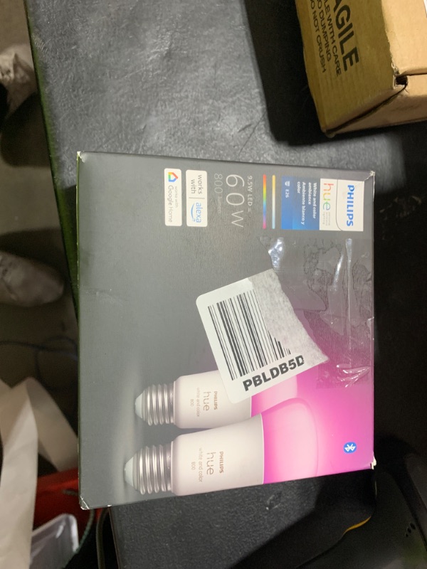 Photo 1 of Philips Hue Smart 60W A19 LED Bulb - White and Color Ambiance Color-Changing Light - 2 Pack - 800LM - E26 - Indoor - Control with Hue App - Works with Alexa, Google Assistant and Apple Homekit