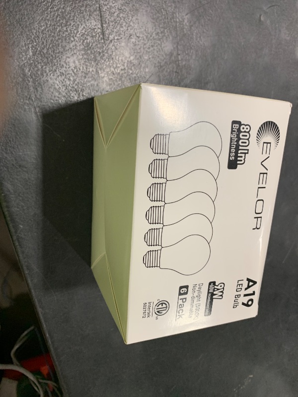 Photo 1 of evelor 6-Pack A19 LED Light Bulbs,60 Watt Equivalent Daylight 5000K with E26 Base,Efficient 9W,800 Lumens Non-Dimmable LED Bulbs,15000 Hours, Ideal for Bedroom Living Room
