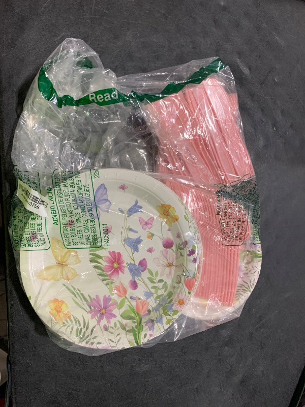Photo 1 of Sinmoe 400 Pcs Spring Plates and Napkins Set Paper Flower Dinnerware Disposable Party Supplies for 50 Guest Dinnerware Knife Fork Spoon for Spring Birthday Party(Light Color,Wildflower)