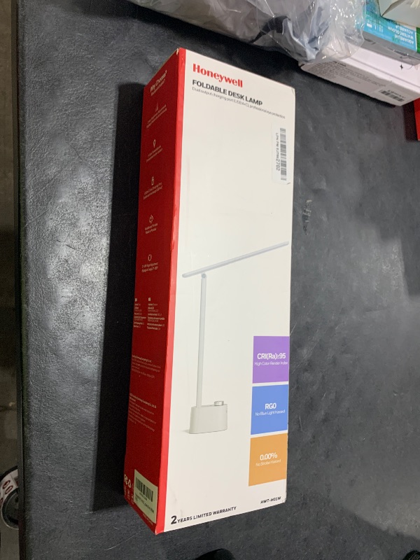 Photo 1 of Honeywell LED Desk Lamp with USB Charging Ports - Sunturalux™ HWT-H01 Stepless Dimmable Eye Caring Table Lamp for College Dorm Home Office, Foldable Small Bedside Lamp for Bedroom with Base White