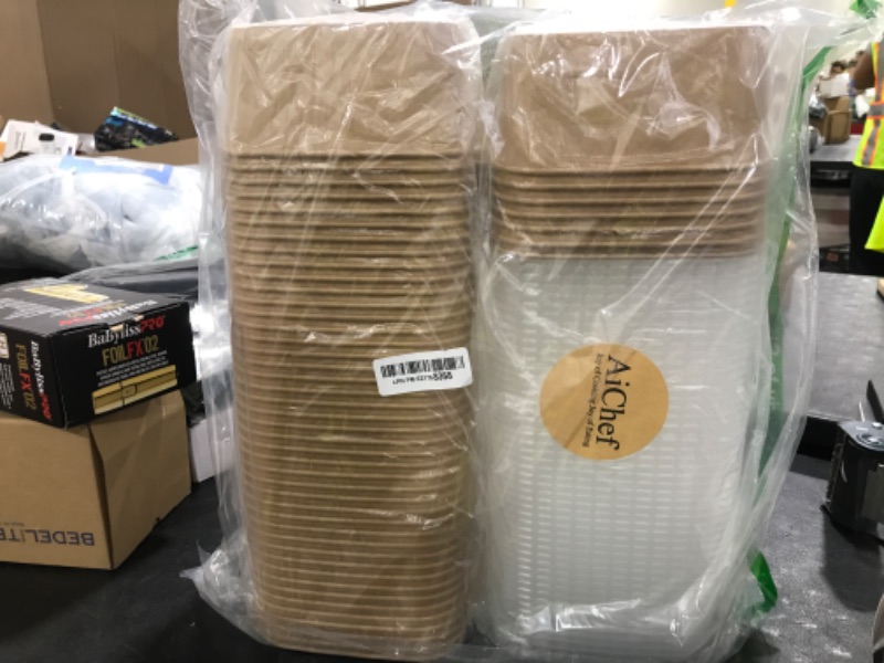 Photo 1 of AICHEF 50 Pack 35 oz Paper Food Containers with Lids, Paper Meal Prep Containers with Lids, Microwavable and Freezer Storage Use Cardboard Food Containers