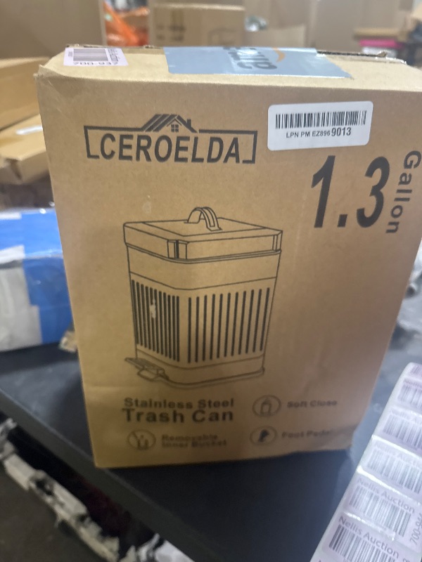 Photo 1 of CEROELDA Small Trash Can with Lid-5L/1.3 Gal,Stainless Steel Outdoor Dog Poop Garbage Can-Farmhouse Retro Metal Waste Bin w/Step Pedal for Bathroom Bedroom Office-Soft Close-Black
