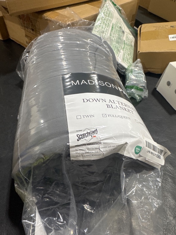 Photo 1 of Madison Park Windom Down Alternative Blanket, Premium 3M Scotchgard Moisture Wicking Treatment, Lightweight and Soft Bed Cover For All Season, Satin Trim, Charcoal Full/Queen