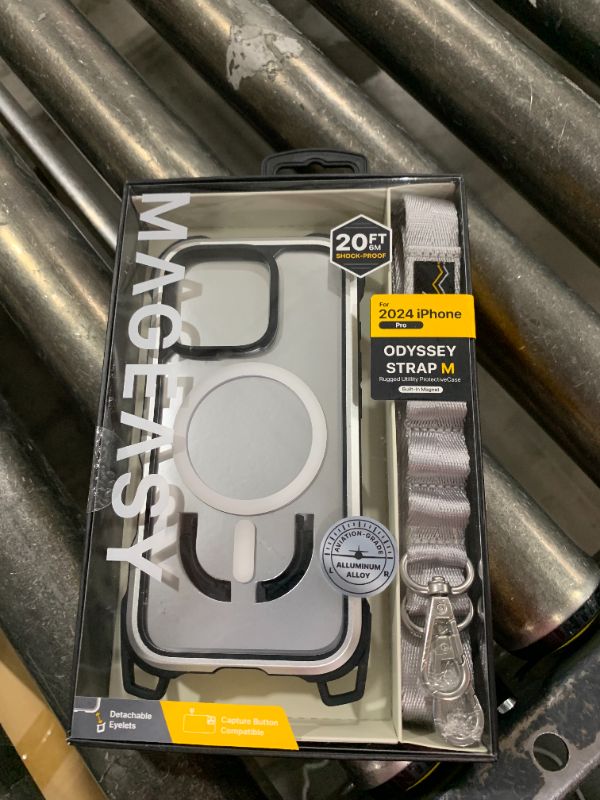 Photo 1 of MAGEASY for iPhone 16 Pro Case with Strap - 20ft Ultimate Drop Protection Compatible with MagSafe, Transformable 2-in-1 Protective & Lanyard Case, Aluminum Frame | Odyssey Strap M (Metal Silver)