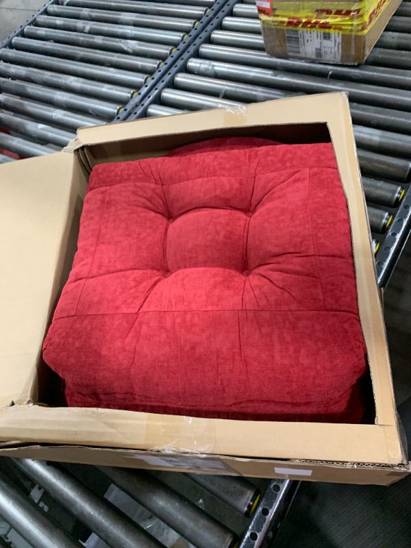 Photo 1 of ROFIEJOX Rocking Chair Cushion - Chenille Fabric, High-Density Sponge, Durable Comfort Double-Sided Tufted Seat Pads with Ties, Chenille?Deep Red, 44x19x4 inch
