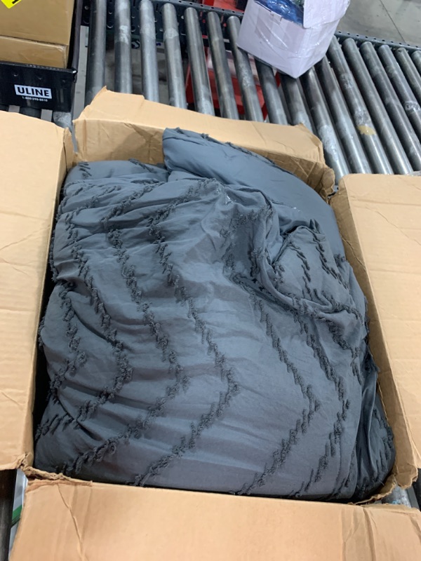 Photo 1 of Litanika Oversized King Size Comforter Set with Sheets Dark Grey - 7 Pieces Bed in a Bag Oversized King Boho Tufted Complete Bedding Sets with Comforter, Sheets, Pillowcases & Shams