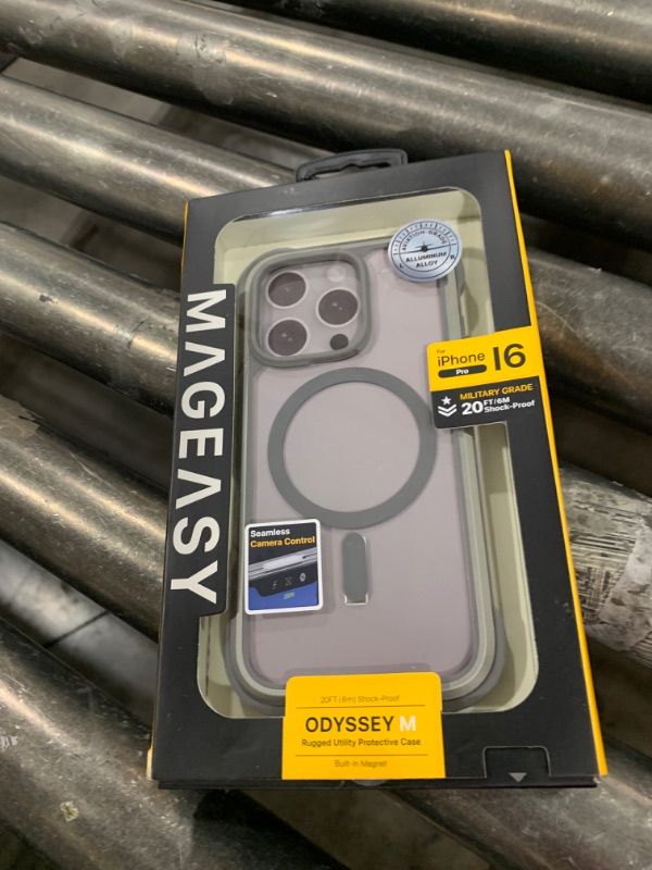 Photo 1 of MAGEASY Designed for iPhone 16 Pro Bumper Case 6.3" - [Camera Control Button Coverage] 20ft Ultimate Drop Protection Compatible with MagSafe, Durable Aluminum Frame | Odyssey M (Titanium)