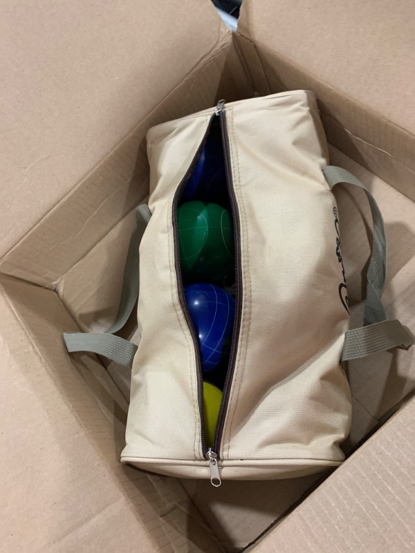 Photo 1 of 100mm Bocce Ball Set Regulation Size and Weight with 8 Resin Bochie Balls, Pallino, Carrying Bag, Measuring Rope, Gift for Family Backyard Lawn Yard Beach Bocci Games (Multi Colors, 2-8 Players)