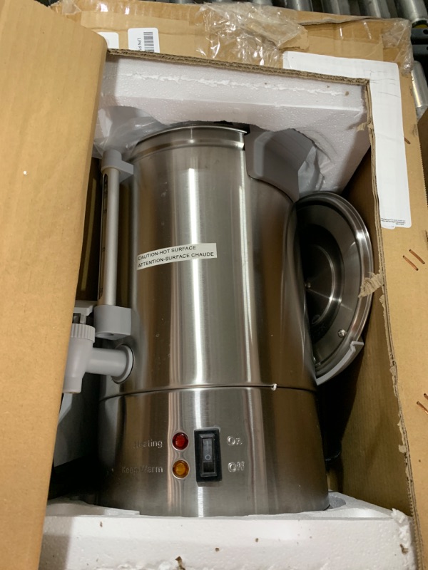 Photo 1 of SYBO SR-CP-50B Commercial Grade Stainless Steel Percolate Coffee Maker Hot Water Urn for Catering, 50-Cup 8 L, Grey