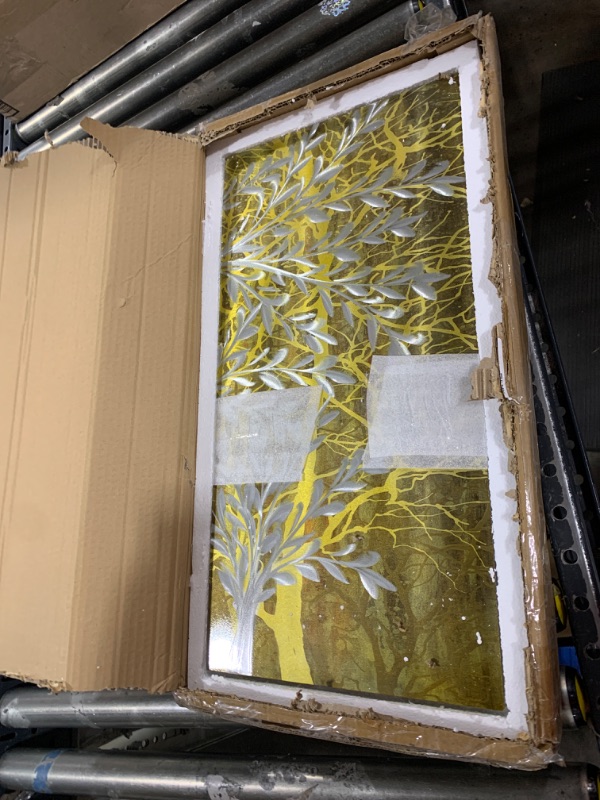Photo 1 of Yihui Arts Gold Metal Wall Art Handcrafted Tree on Aluminum Artwork Modern Forest Pictures with 3D for Living Room Bedroom Kitchen Decor