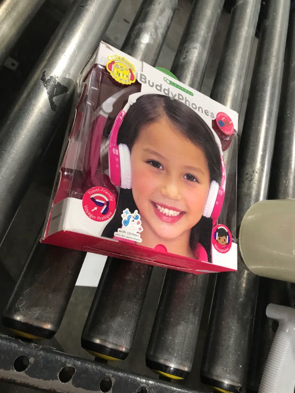 Photo 1 of BuddyPhones Discover - Volume-Limiting Kids Headphones - Comfortable and Durable - Built-In Audio Sharing Cable - Compatible with Fire, iPad, iPhone, and Android Devices - Pink