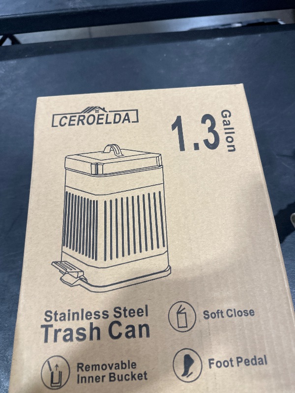 Photo 1 of CEROELDA Small Trash Can with Lid-5L/1.3 Gal,Stainless Steel Outdoor Dog Poop Garbage Can-Farmhouse Retro Metal Waste Bin w/Step Pedal for Bathroom Bedroom Office-Soft Close-Black