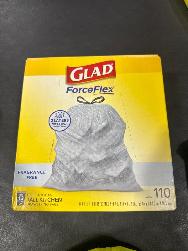 Photo 1 of Glad ForceFlex Tall Kitchen Trash Bags, 13 Gal, Fragrance Free, 110 Ct (Package May Vary)