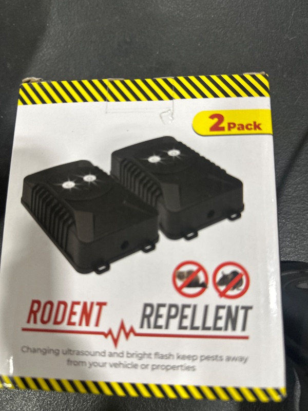 Photo 1 of BORHOOD Rodent Repellent for Car Engines, 2 Pack Ultrasonic Mouse Repeller Battery Powered, Under Hood Strobe Light Keeps Rat and Mice Away Indoors, Outdoors, Room, Garage