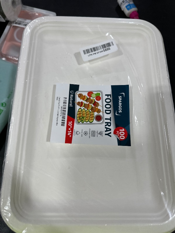 Photo 1 of 100 Pack 14 Inch Heavy Duty Disposable Food Trays Compostable Large Paper Plates Tray Set Natural Material Biodegradable for Party Serving Crawfish Lobster Crab BBQ Holiday Feast Seafood Supplies