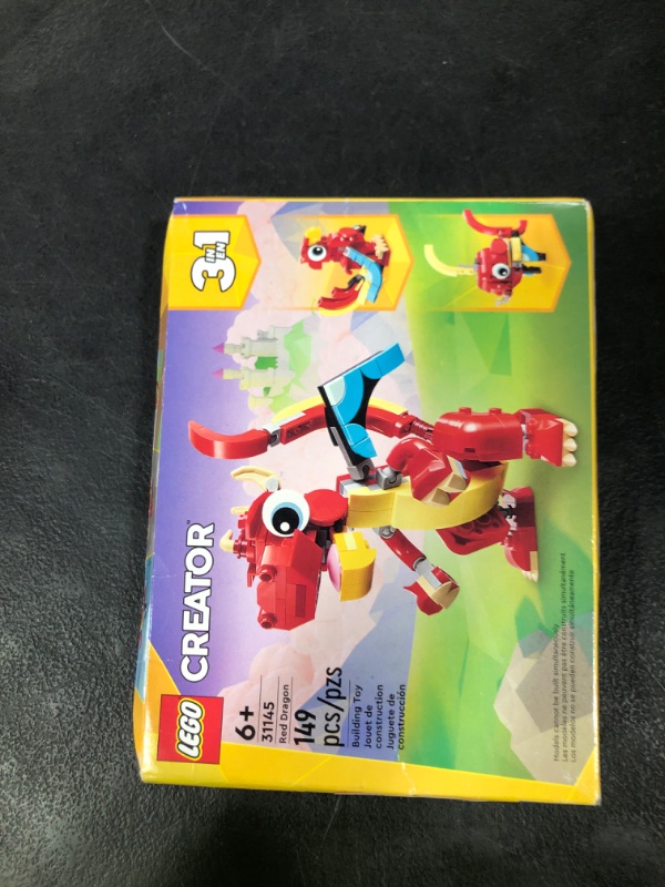 Photo 1 of LEGO Creator 3 in 1 Red Dragon Toy, Transforms from Dragon Toy to Fish Toy to Phoenix Toy, Gift Idea for Boys and Girls Ages 6 and Up, Animal Toy Set for Kids, 31145