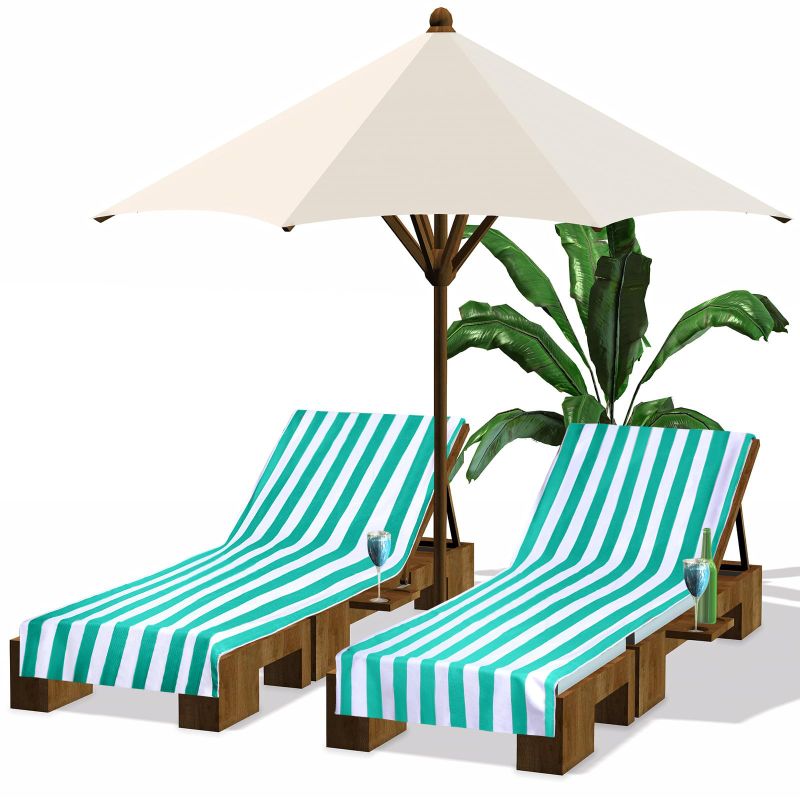Photo 1 of Fumete 2 Pack Lounge Chair Towels 30 x 85 Inch Pool Chaise Lounge Cover Microfiber Beach Chair Towel Portable Striped Cushion for Summer Outdoor Patio Sunbathing(Turquoise)