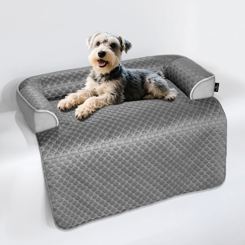 Photo 1 of Large Cooling Dog Bed, 41 x 37 inch Waterproof Couch Cover for Dogs Washable, Non-Slip Bottom, Self Cooling Mat for Dogs, Durable & Non-Gel, Dog Couch Bed for Sofa Floor Car, Metallic Grey
