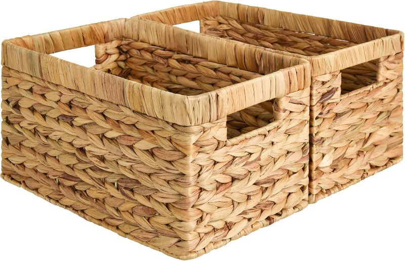 Photo 1 of StorageWorks Wicker Basket, Baskets for Organizing, Storage Basket with Built-in Handles, Water Hyacinth Shelves (Medium 2-Pack, Natural Hyacinth)
