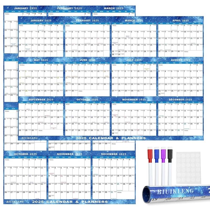 Photo 1 of 24" x 36" 2025 Wall Calendar Erasable Starry Sky, Wet & Dry Erase Large Laminated Annual Yearly Planner - 12 Month Horizontal/Vertical Calendar January to December for Easy Planning, Organizing