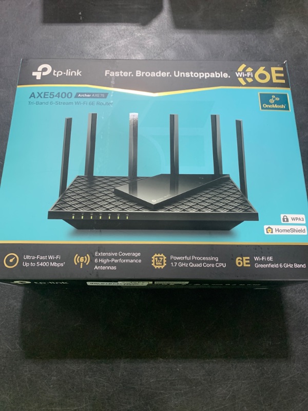 Photo 1 of TP-Link AXE5400 Tri-Band WiFi 6E Router (Archer AXE75)- Gigabit Wireless Internet Router, ax Router for Gaming, VPN Router, OneMesh, WPA3, Black