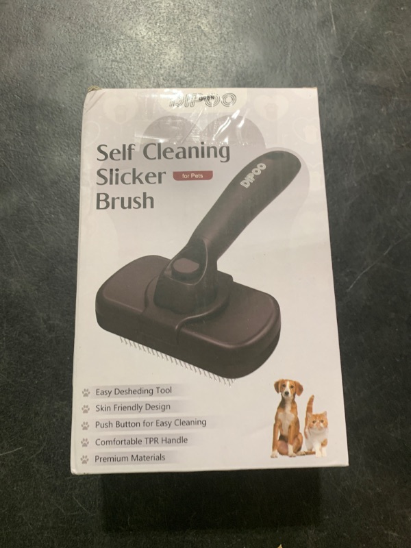 Photo 1 of Dipoo Self Cleaning Shedding Brush - Skin Friendly Grooming Tool for Dogs, Cats, and Puppies, Deshedding and Hair Removal for Long and Short Haired Pets, Black