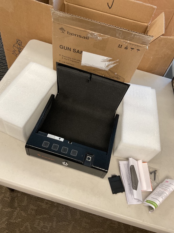 Photo 1 of SEE NOTES AND PICTURES Bonsaii  Safe for Handgun, 3 Ways Quick Access Biometric Gun Safe for Pistols, Fingerprint Pistol Safe with Type-C Port, Small Handgun Safe Lock Box with Light for Nightstand, Bedside, Car, Home