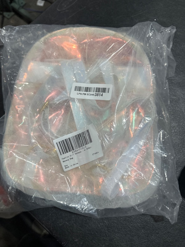 Photo 1 of OATIPHO Clear Holographic Backpack, Shiny Iridescent Bookbag Transparent Small Rave Backpack Fashion Daypack Hologram Travel Makeup Bag