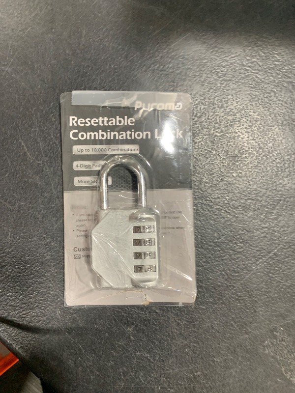Photo 1 of Puroma Combination Lock 4 Digit Waterproof Locker Locks Secure Outdoor Padlock for Gym Lockers, Toolboxes, Gates, Fences, Storage, Sports Locker (Silver)