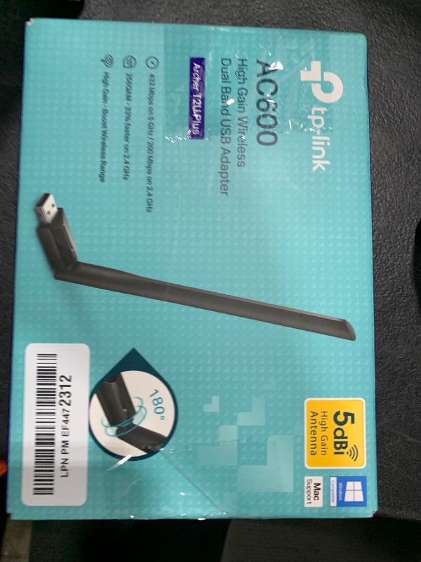 Photo 1 of TP-Link AC600 USB WiFi Adapter for PC (Archer T2U Plus)- Wireless Network Adapter for Desktop with 2.4GHz, 5GHz High Gain Dual Band 5dBi Antenna, Supports Win11/10/8.1/8/7/XP, Mac OS 10.9-10.14, Black