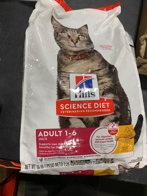 Photo 1 of Hill's Science Diet Adult 1-6, Adult 1-6 Premium Nutrition, Dry Cat Food, Chicken Recipe, 16 lb Bag BEST BY 09 2026 