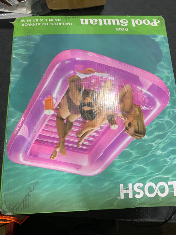 Photo 1 of SLOOSH Inflatable Tanning Pool Lounger Float, 85" x 57" Extra Large Pool Floats Adult with Pillow, 4 in 1 Suntan Tub Raft Floatie,Sunbathing Bed Lounge for Water Blow Up Ball Pit Party Gifts, XL-Pink