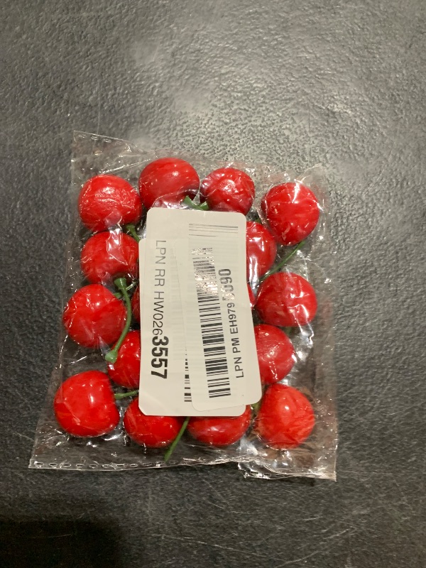 Photo 1 of 20pcs Red Artificial Cherries, Fake Fruit Decor Simulation Cherry Model Lifelike Fruit Cherry Ornament, Home Kitchen Party Decoration Desk Ornament Photography Prop