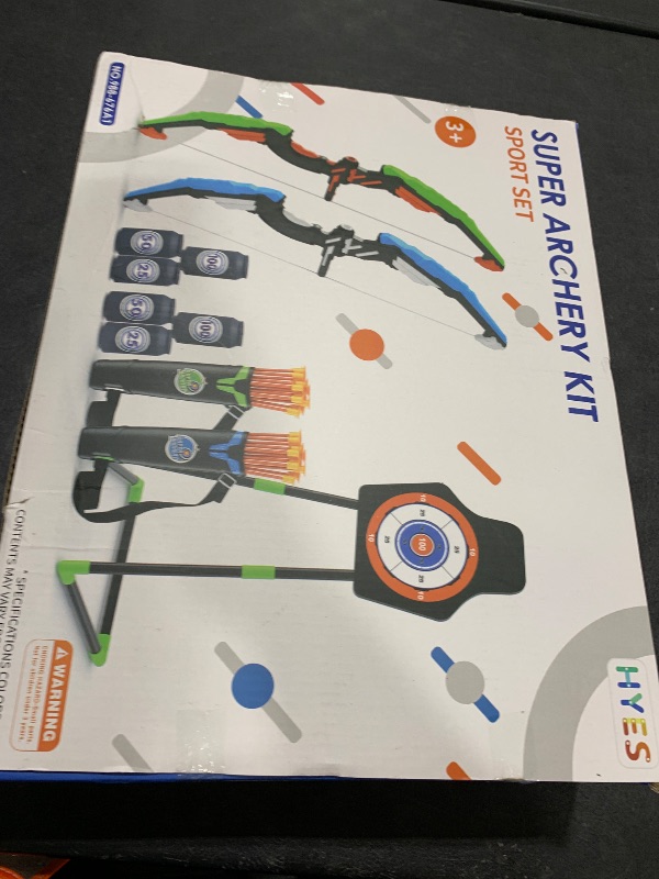 Photo 1 of HYES 2 Pack Bow and Arrow for Kids, LED Light Up Archery Set with 24 Suction Cup Arrows, 1 Standing Target, 6 Score Targets & 2 Quiver, Indoor Outdoor Sport Gifts for Boys Girls Ages 4-8