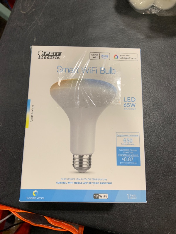 Photo 1 of Feit Electric BR30 Smart LED Light Bulb, 60W Equivalent, Tunable White, Wi-Fi Enabled, Alexa & Google Home Compatible, E26 Base, 90+ CRI, Non-Dimmable, 800 Lumens, 25,000-Hour Lifetime, BR30/CCT/CA/AG