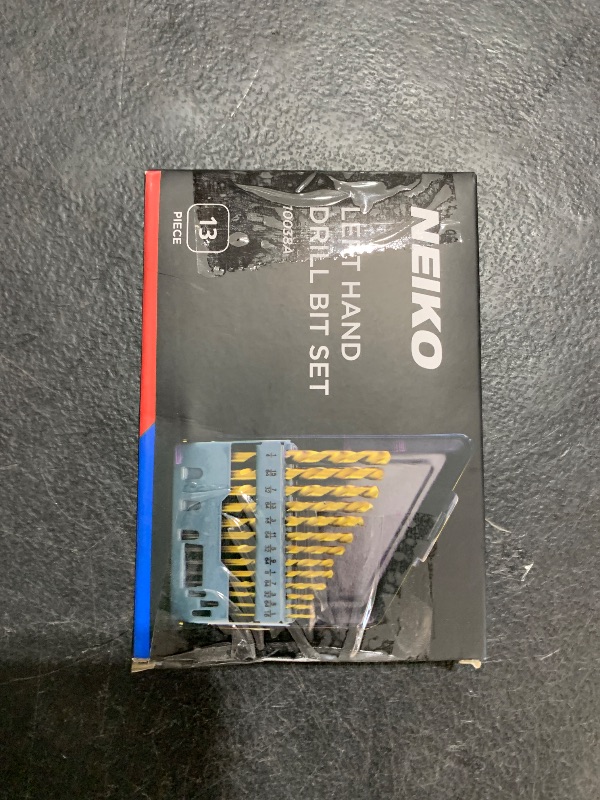 Photo 1 of NEIKO 10038A Left-Hand Drill-Bit Set, High-Speed Steel Drills with Titanium Nitride Coating, Reverse-Twist Drill Bits, SAE Sizes, 13-Piece Set