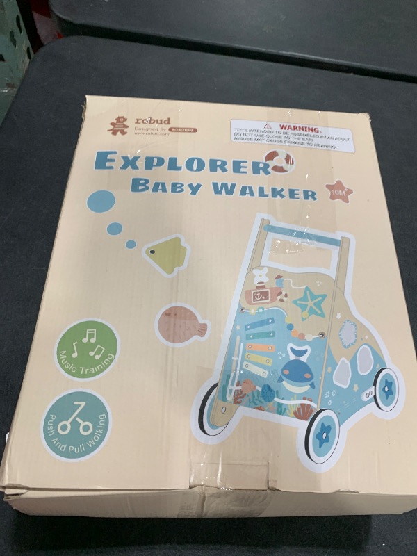 Photo 1 of ROBUD Wooden Baby Walker, Montessori Walker Toy, Baby Push Walker with Brake, Activity Center, Adjustable Height Handle, Push Toys for Boys and Girls Learning to Stand and Walk, Ages 10m+