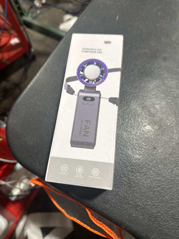 Photo 1 of Handheld Portable Fan with Ice Cooler,Speed (1-199) 5500mAh Rechargeable Personal Fan,[20H Cooling Time] Super Mini Yet Powerful [20000 RPM] Small Pocket Fans for Travel/Outdoor/Office,Grey Purple