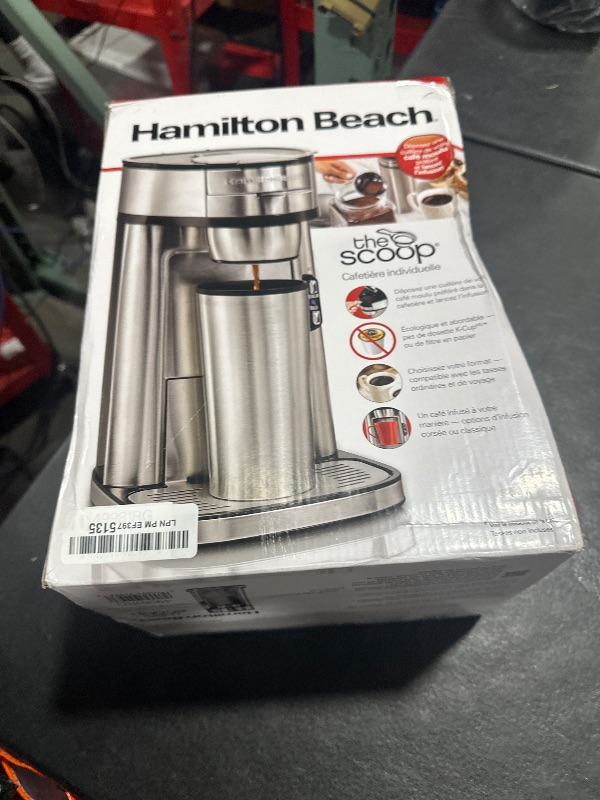Photo 1 of Hamilton Beach The Scoop Single Serve Coffee Maker & Fast Grounds Brewer, Brews in Minutes, 8-14oz. Cups, Stainless Steel