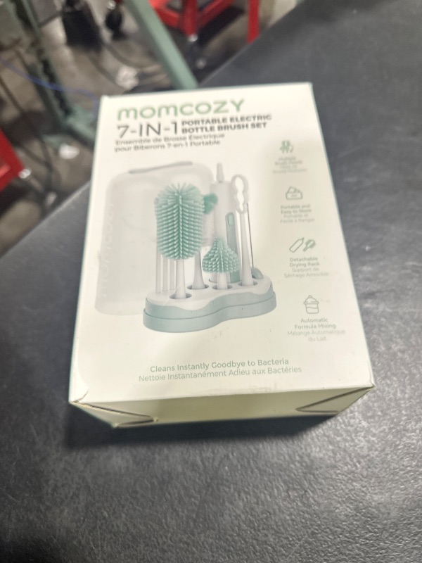 Photo 1 of Momcozy 7 in 1 Electric Bottle Brush Kit, Portable Cleaning Set with Formula Mixer, Silicone Brush, Nipple Brush, Straw Brush, Soap Dispenser, Drying Rack - Long Battery Life for Home & Travel