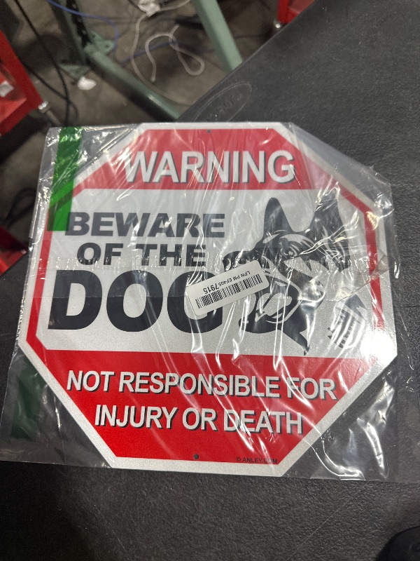 Photo 1 of Anley Beware of The Dog Aluminum Warning Sign, No Responsible for Injury Or Death Warning Dog Sign - UV Protected and Weatherproof - 12" x 12"