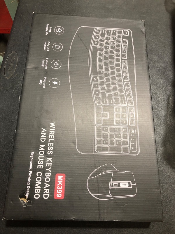 Photo 1 of Wireless Keyboard and Mouse Combo, 2.4G Full Size Wave Keys Ergonomic Keyboard with Wrist Rest and 3-Level DPI Adjustable Wireless Ergonomic Mouse for Windows, Mac OS Desktop/Laptop/PC(Black)