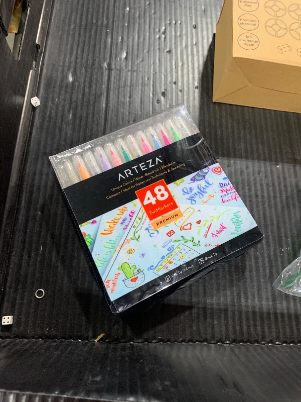 Photo 1 of ARTEZA Dual Tip Brush Markers – Set of 48 Pens with Fine and Brush Tips, Water-Based Ink for Coloring, Sketching, Lettering & Journaling