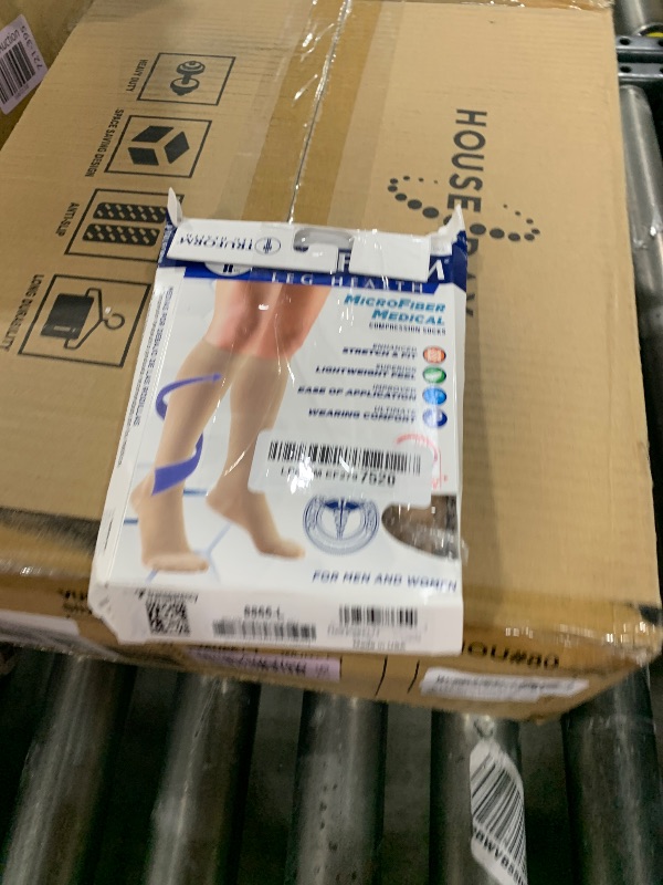 Photo 1 of Truform 20-30 mmHg Compression Stockings for Men and Women, Knee High Length, Closed Toe, Beige, Large, 1 Pair