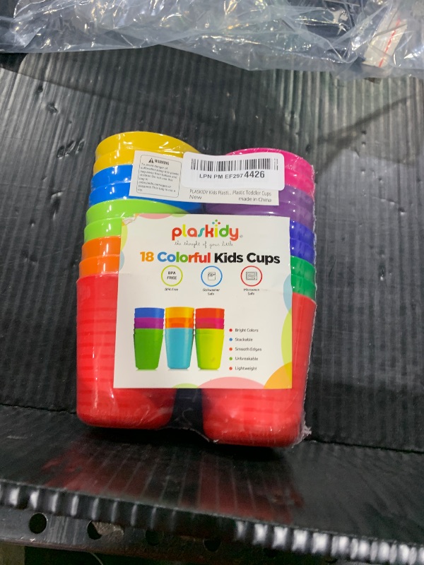 Photo 1 of PLASKIDY Kids Cups - Set of 18 Plastic Toddler Drinking Cups, 8 Ounce Tumblers in 9 Assorted Colors - Reusable, Dishwasher Safe, BPA Free for Kids and Toddlers