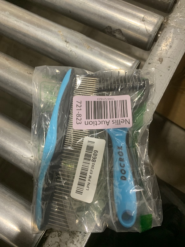Photo 1 of Docrok Pet Grooming Combo - Blue Deshedding Brush with Metal Comb for Detangling and Dematting Long, Matted Fur on Cats and Dogs