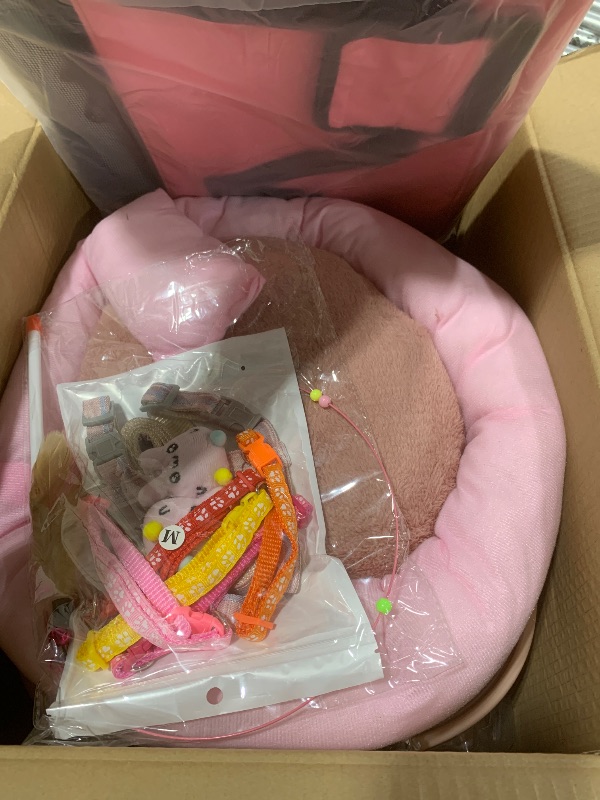 Photo 1 of Locmeo 40 Pcs Kitten Starter Kit - Indoor Cat Supplies, Includes Litter Box, Toys, Collars, Bed, Scratch Pad, Nail File, Feed Bowls (Pink)
