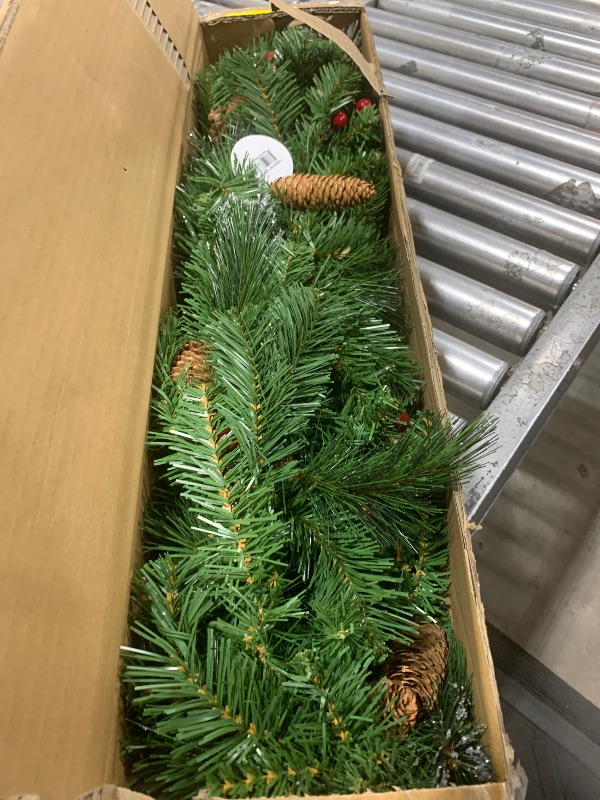 Photo 1 of National Tree Company Pre-Lit Artificial Christmas Garland, Green, Crestwood Spruce, White Lights, Decorated with Glitter, Pinecones, Berry Clusters, Battery Operated, Christmas Collection, 9 Feet