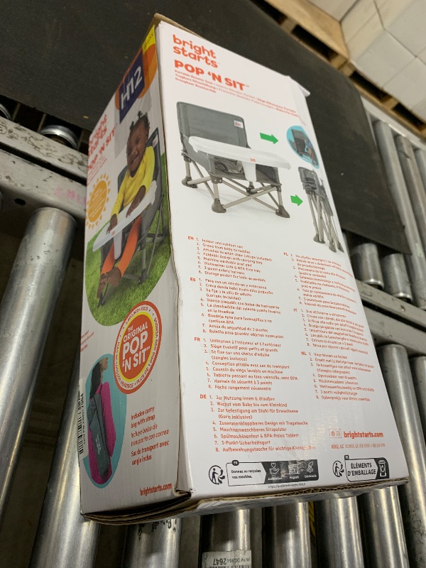 Photo 1 of Bright Starts Pop 'N Sit Portable Booster, Indoor/Outdoor Use, Floor Seat with Feeding Tray, Grey, 6 Mos - 3 Yrs